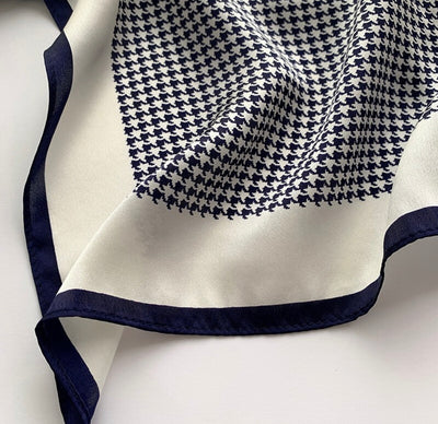 Houndstooth Satin Detailed Print Square Scarf
