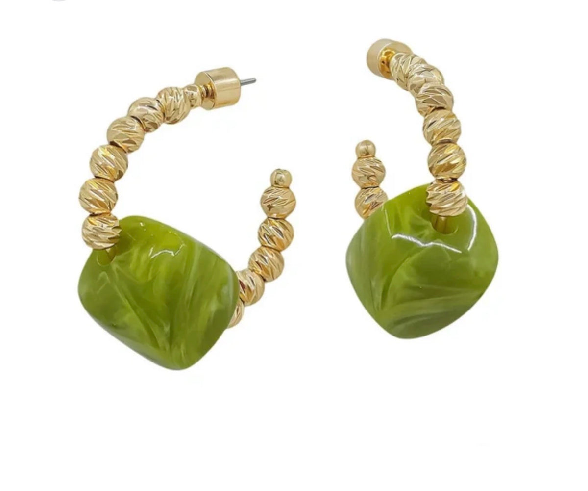 Olive Marble Hoop Earring