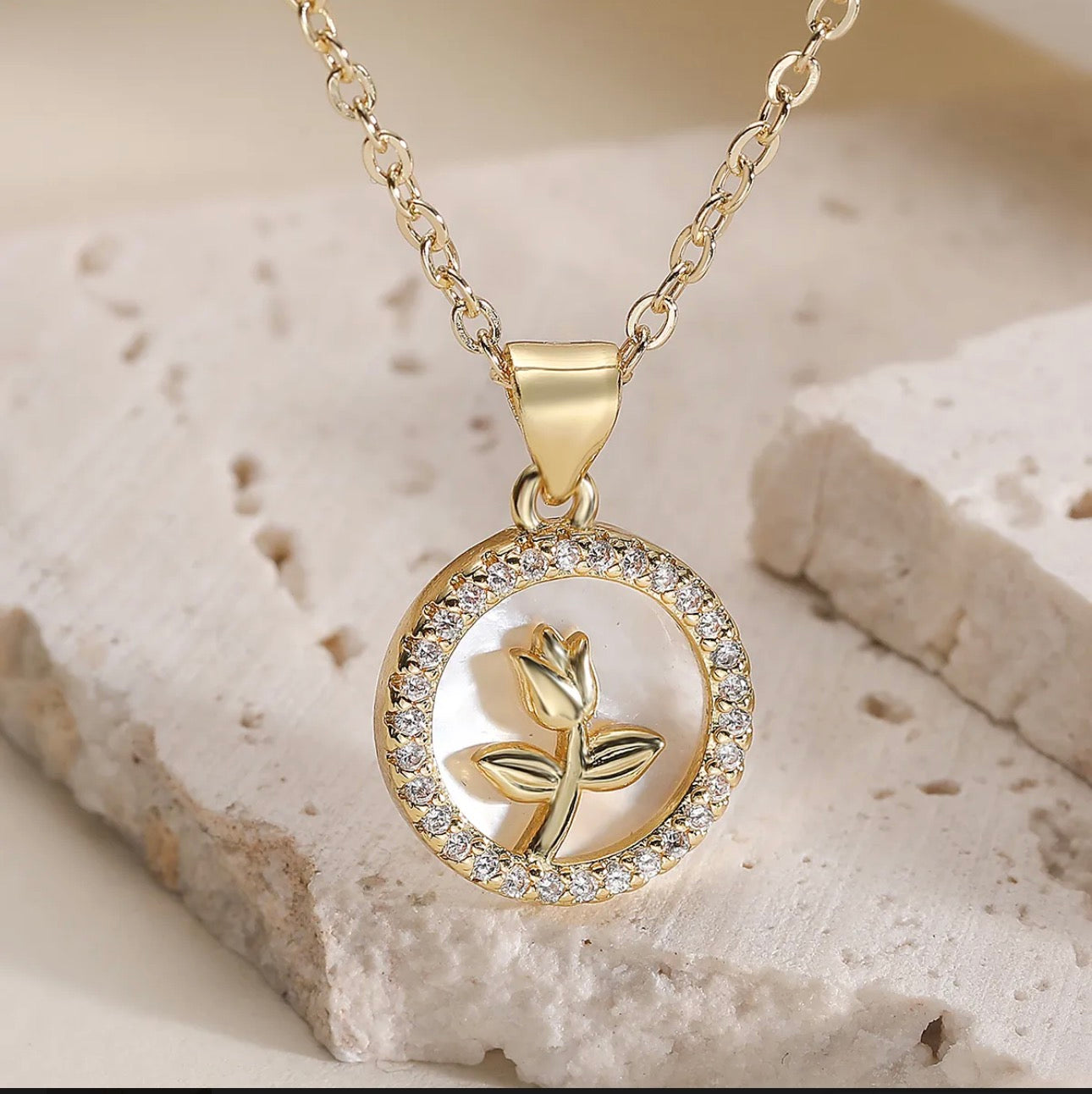 Gold Dipped 18" Dainty Opal Flower Necklace