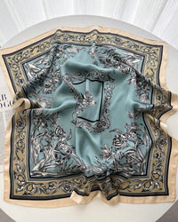 Gatsby Satin Detailed Floral Print Square Scarf