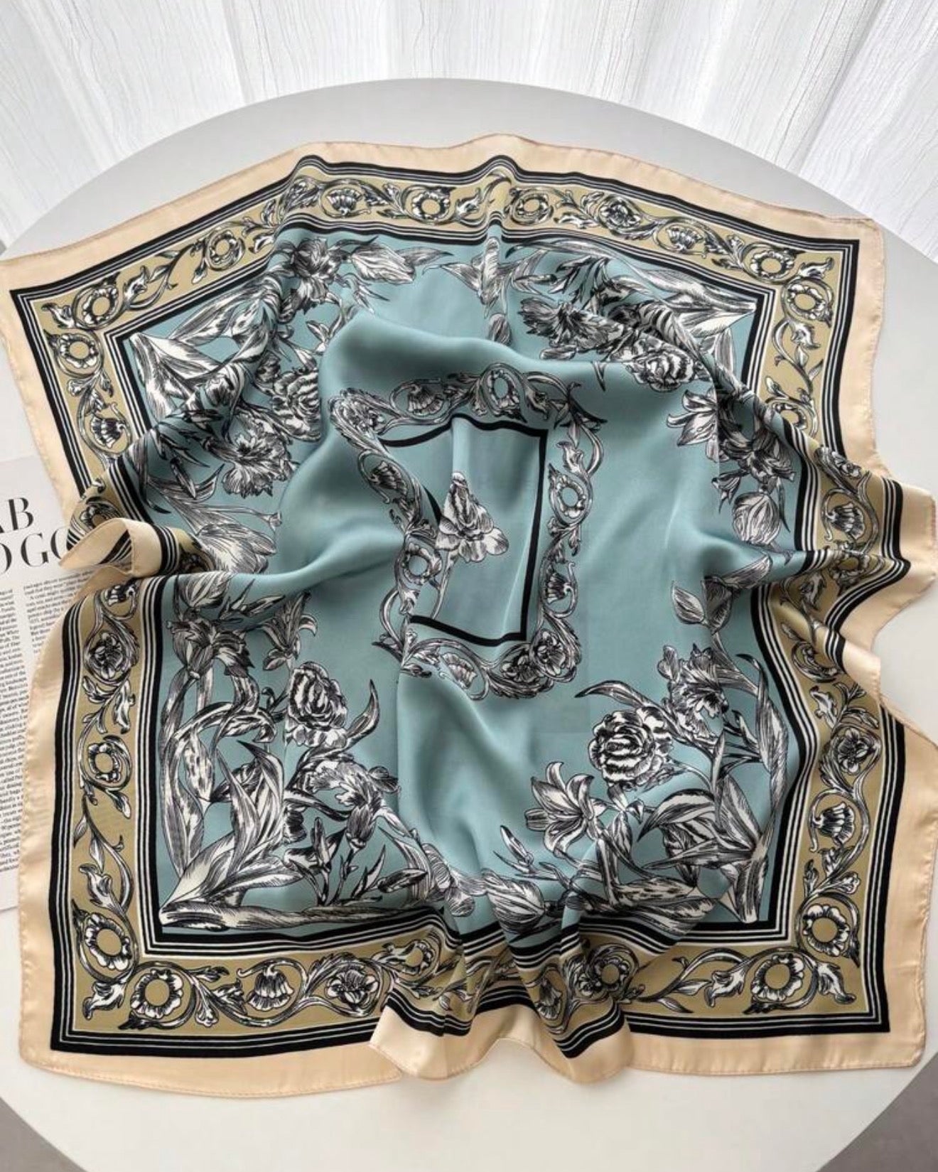 Gatsby Satin Detailed Floral Print Square Scarf