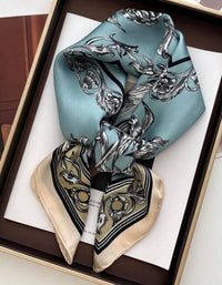 Gatsby Satin Detailed Floral Print Square Scarf