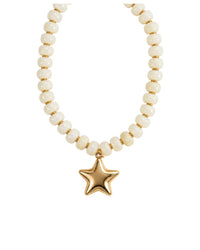 Resin Barrell Beaded Necklace with Gold Puffed Star Necklace - Ivory