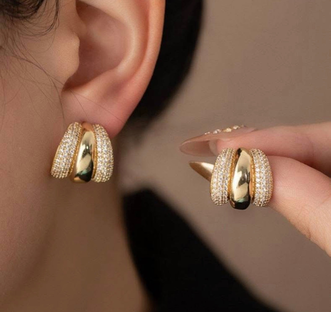 Lux Layer Hoops with Crystal Pave Accent