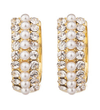 Pearl and Crystal Huggie Hoop Earrings