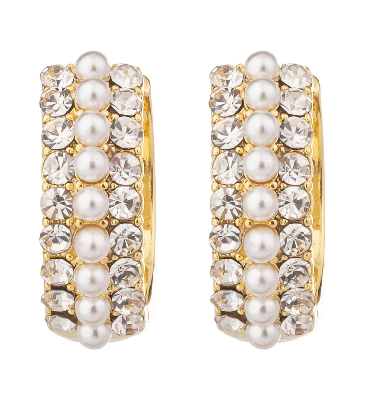 Pearl and Crystal Huggie Hoop Earrings