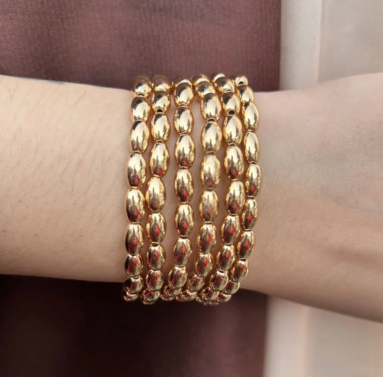 Puffed Oval Gold Tone Stretch Bracelet (Set of 5)