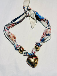 Asst Puffed Heart Floral Scarf Necklace