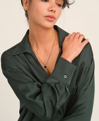 Call it How I See it Collared Satin Blouse - Dark Green