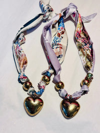 Asst Puffed Heart Floral Scarf Necklace