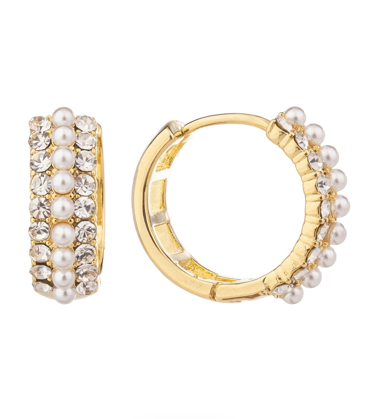 Pearl and Crystal Huggie Hoop Earrings
