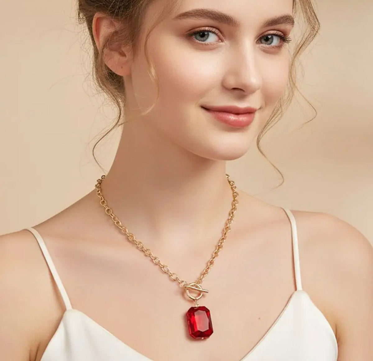 Crimson Glow Toggle Necklace