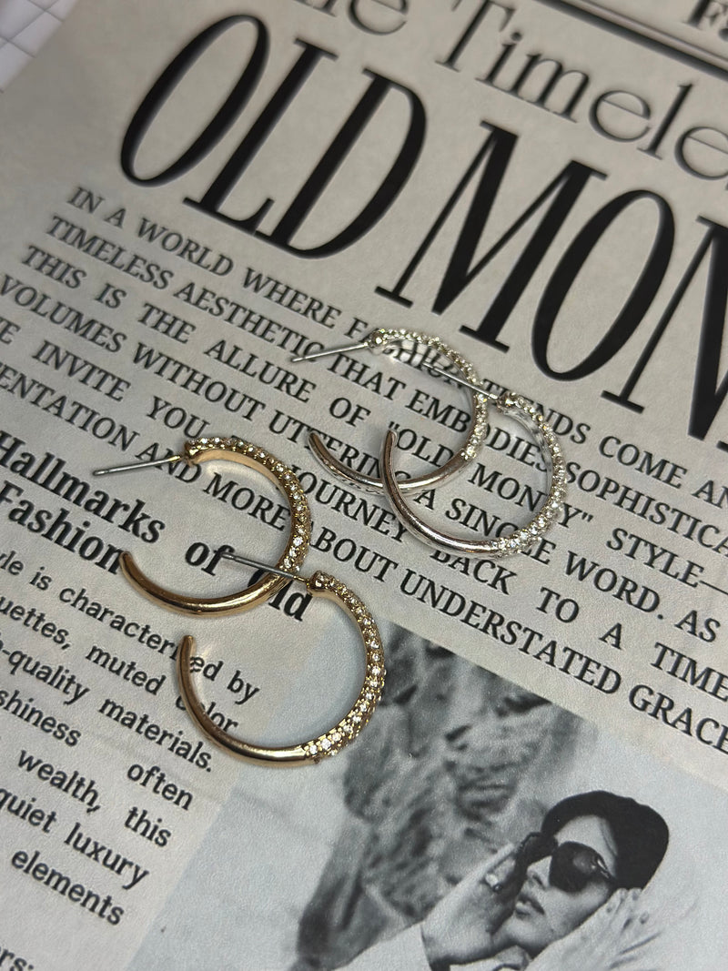 Simple Pave Hoop Post Earrings