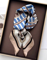 Bit of Blue Satin Detailed Print Square Scarf