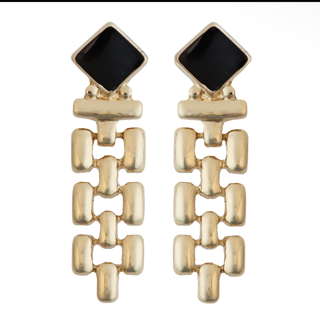 Black Enamel Square with Gold Drop Earring