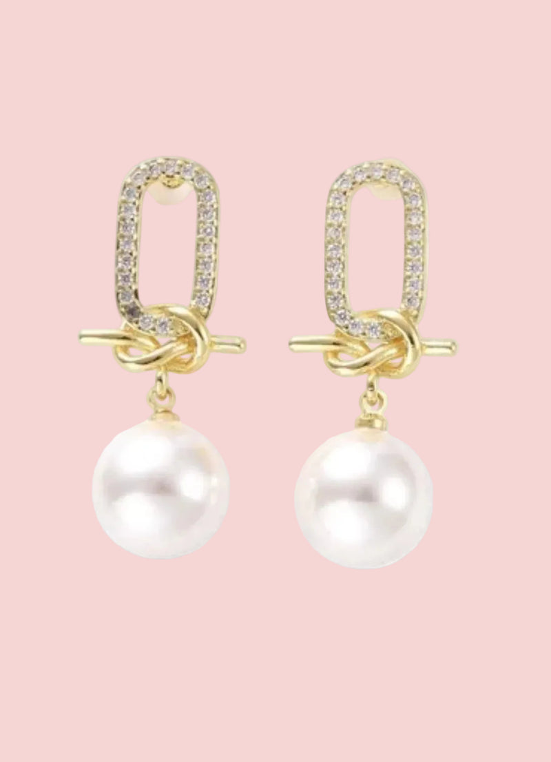 pearl and rhinestone dangle earrings
