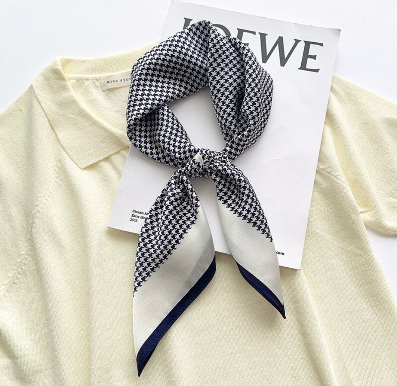 Houndstooth Satin Detailed Print Square Scarf