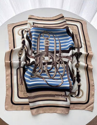 Bit of Blue Satin Detailed Print Square Scarf