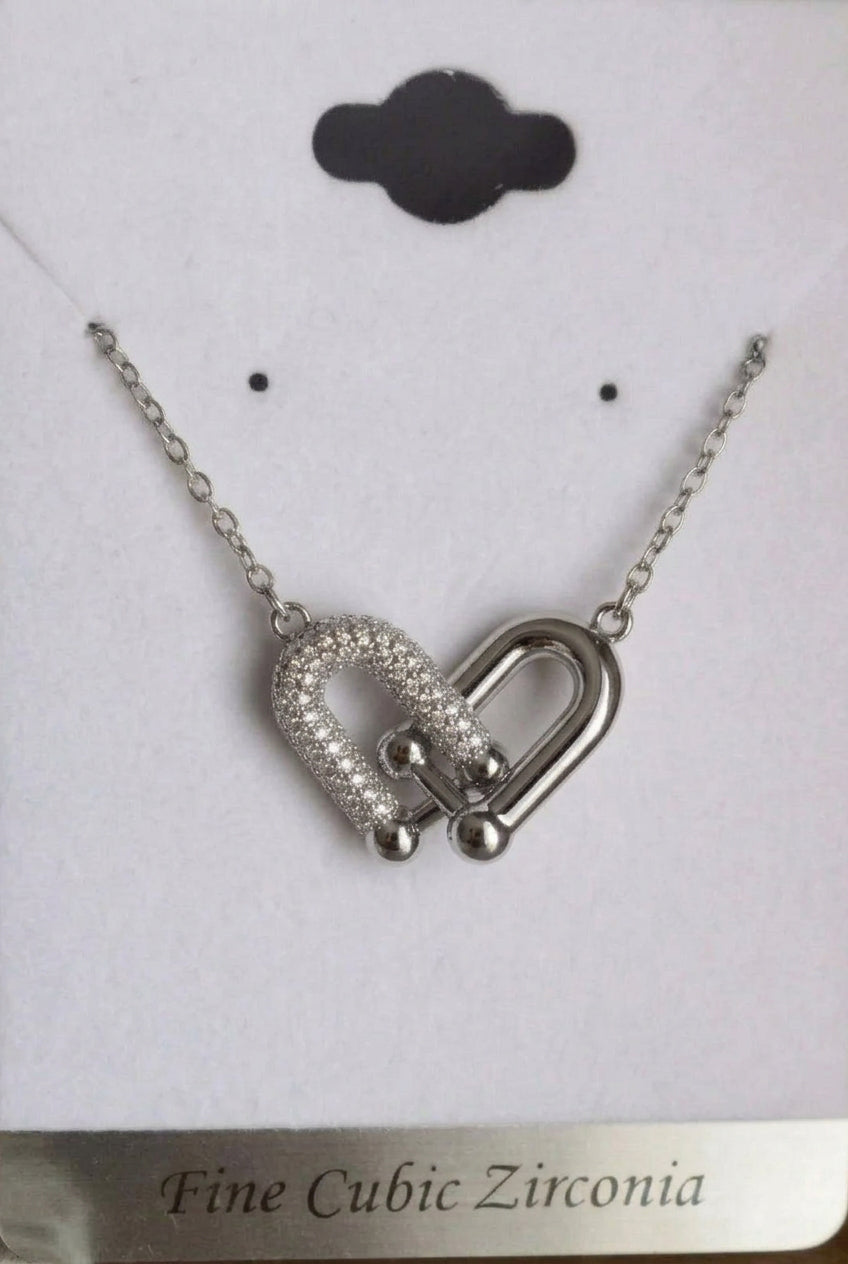 Pave and Polished Interlocking Necklace - Silver