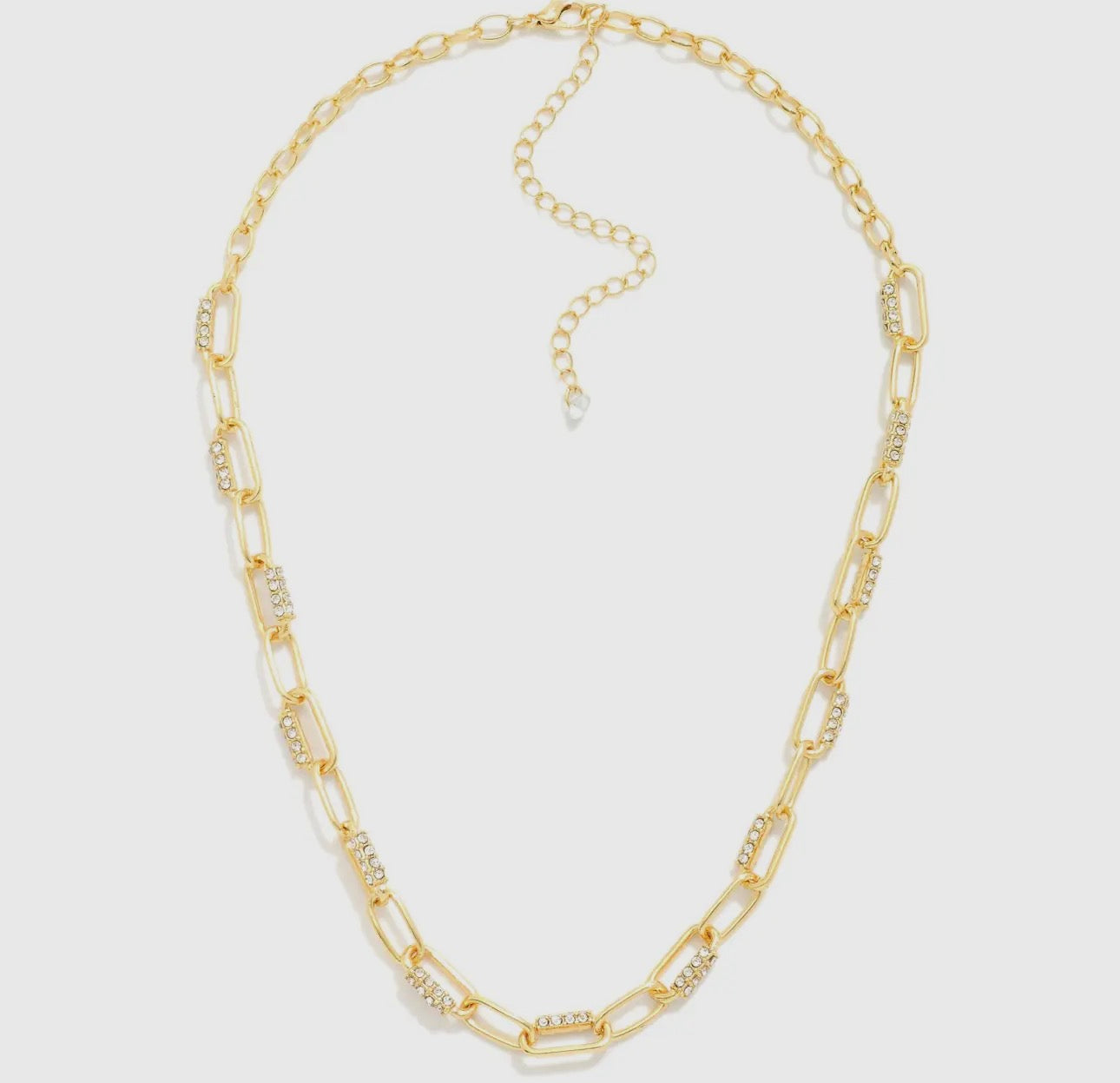 14K Gold Dipped Rhinestone Chain Link Necklace