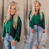Strictly Business Collared Satin Blouse - Emerald