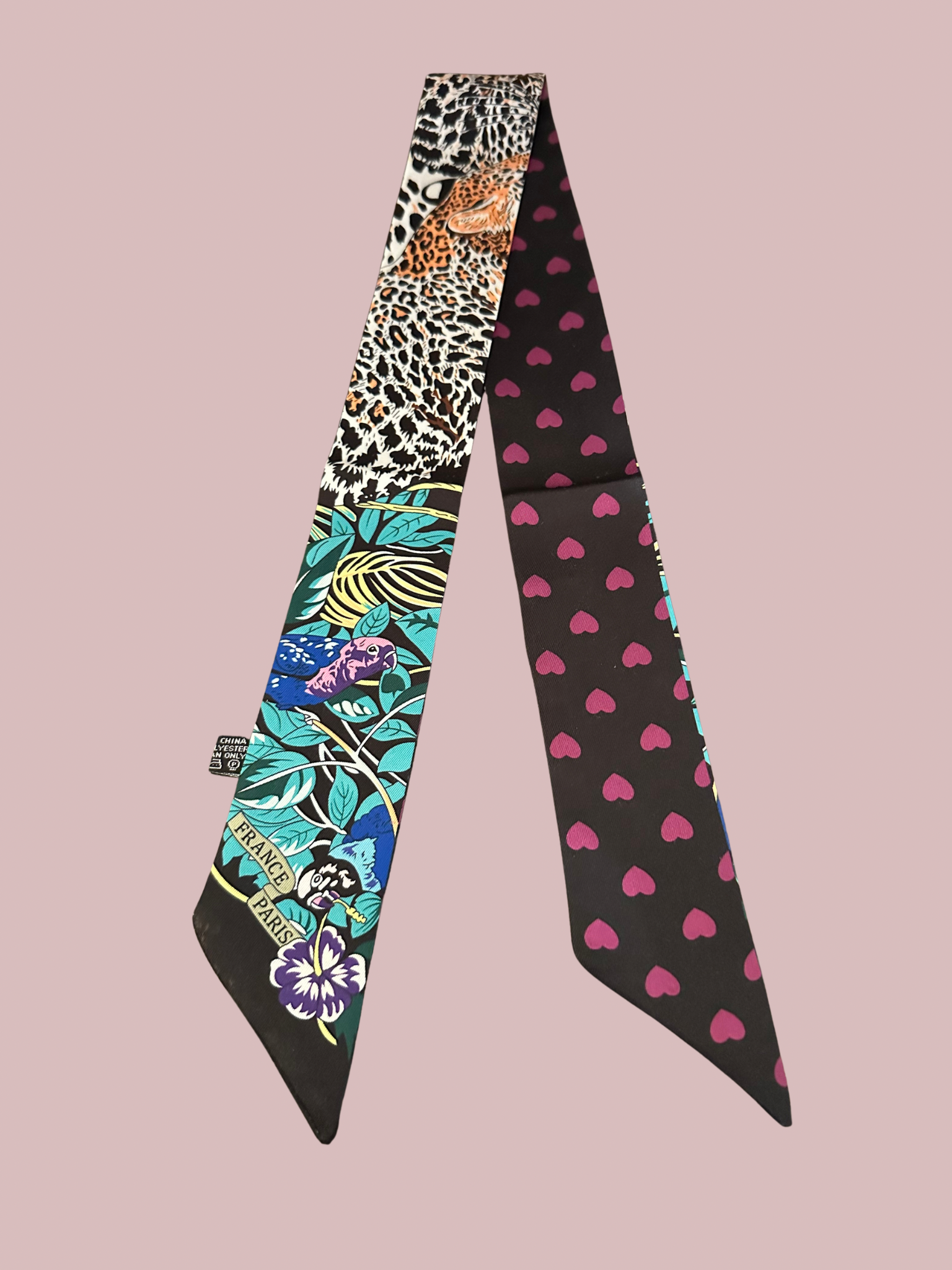 Tropical Leopard Satin Printed Twilly Scarf