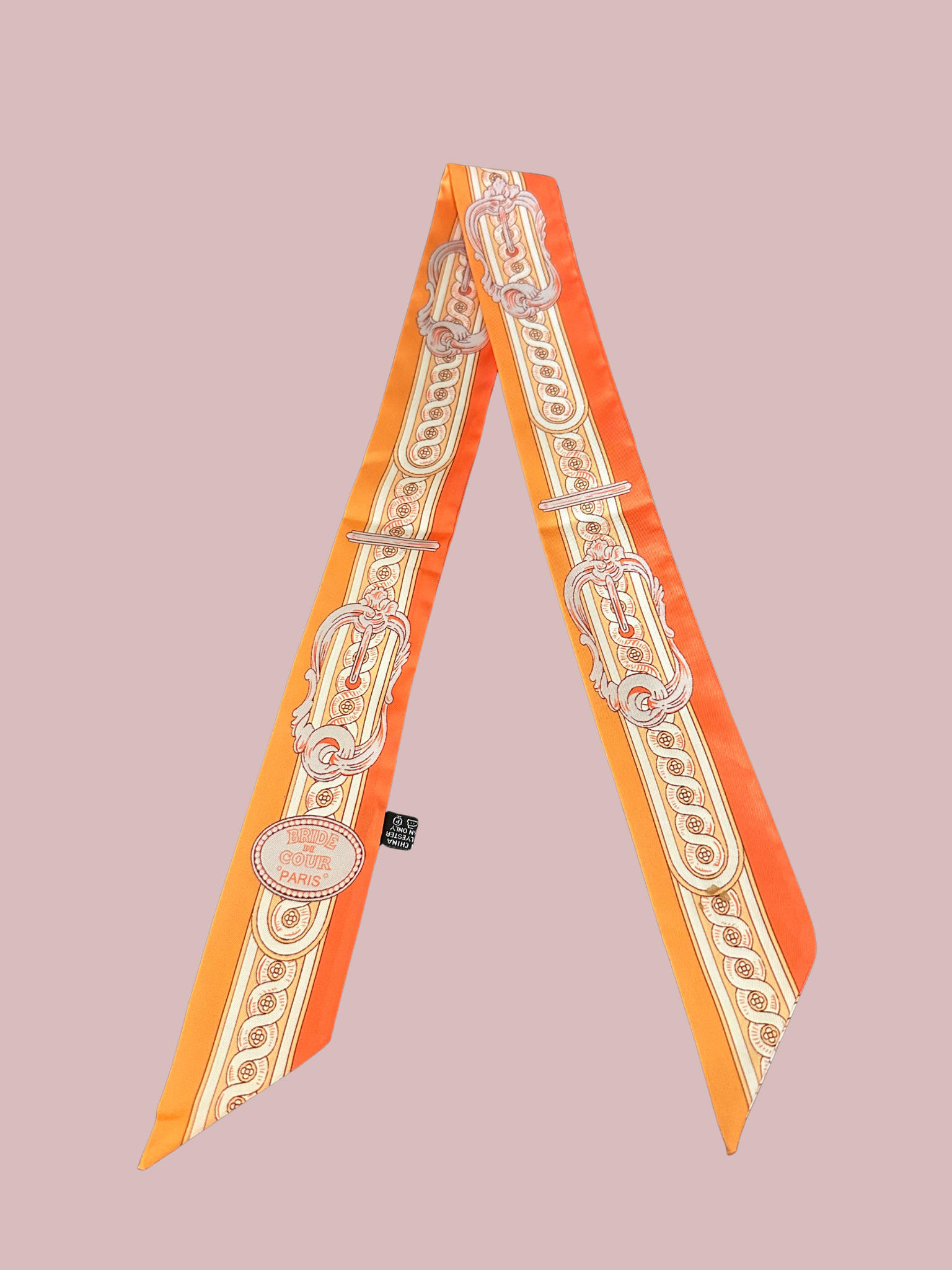 Orange Buckle Satin Printed Twilly Scarf