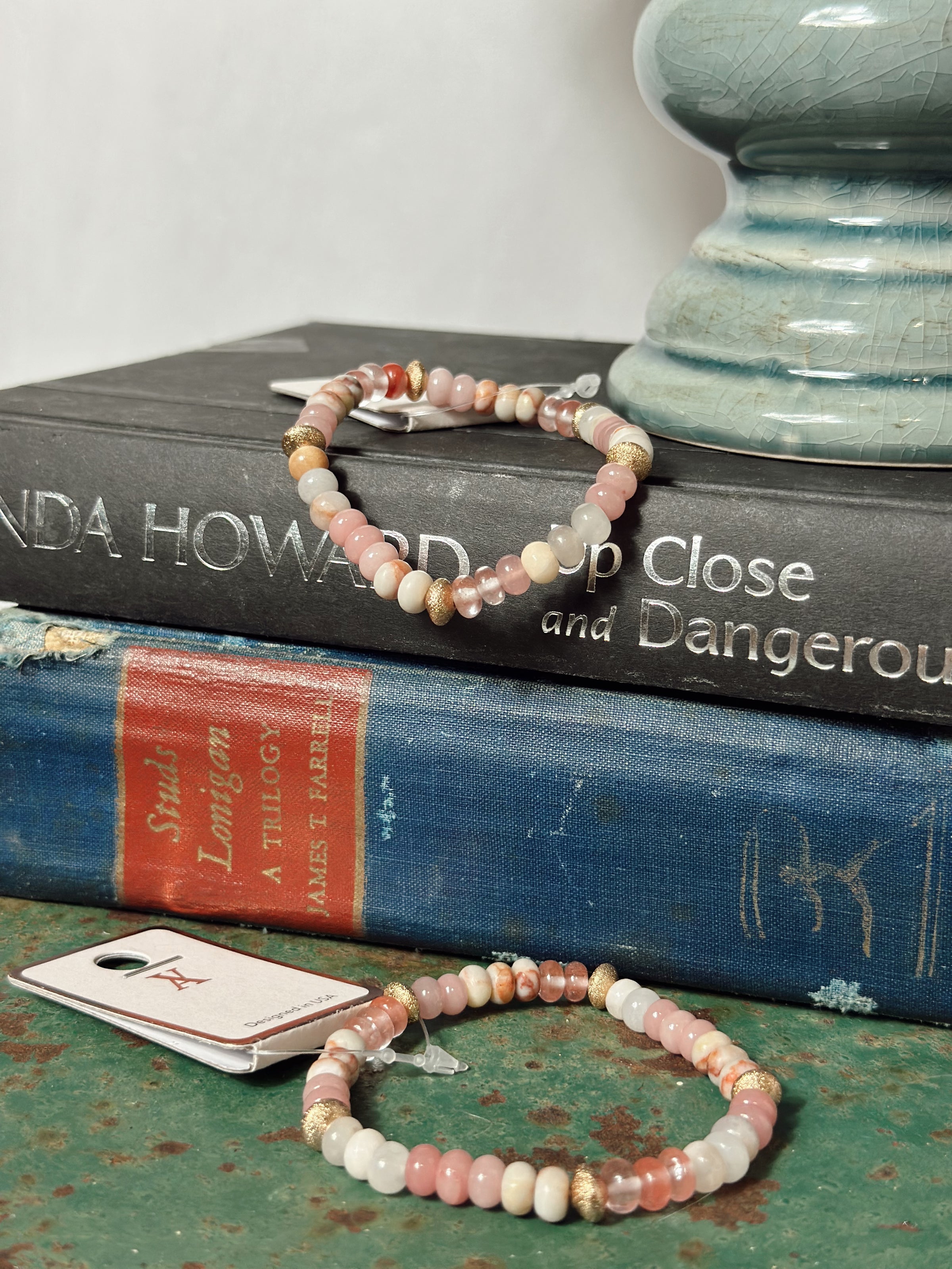 Pinks & Gold Semi Precious Beaded Bracelet
