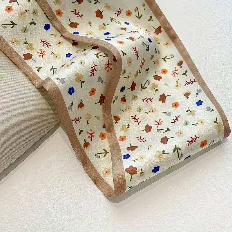 Dainty Floral Satin Printed Twilly Scarf