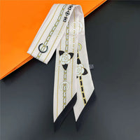 Black + Gold Detailed w/ Floral Accents Satin Printed Twilly Scarf