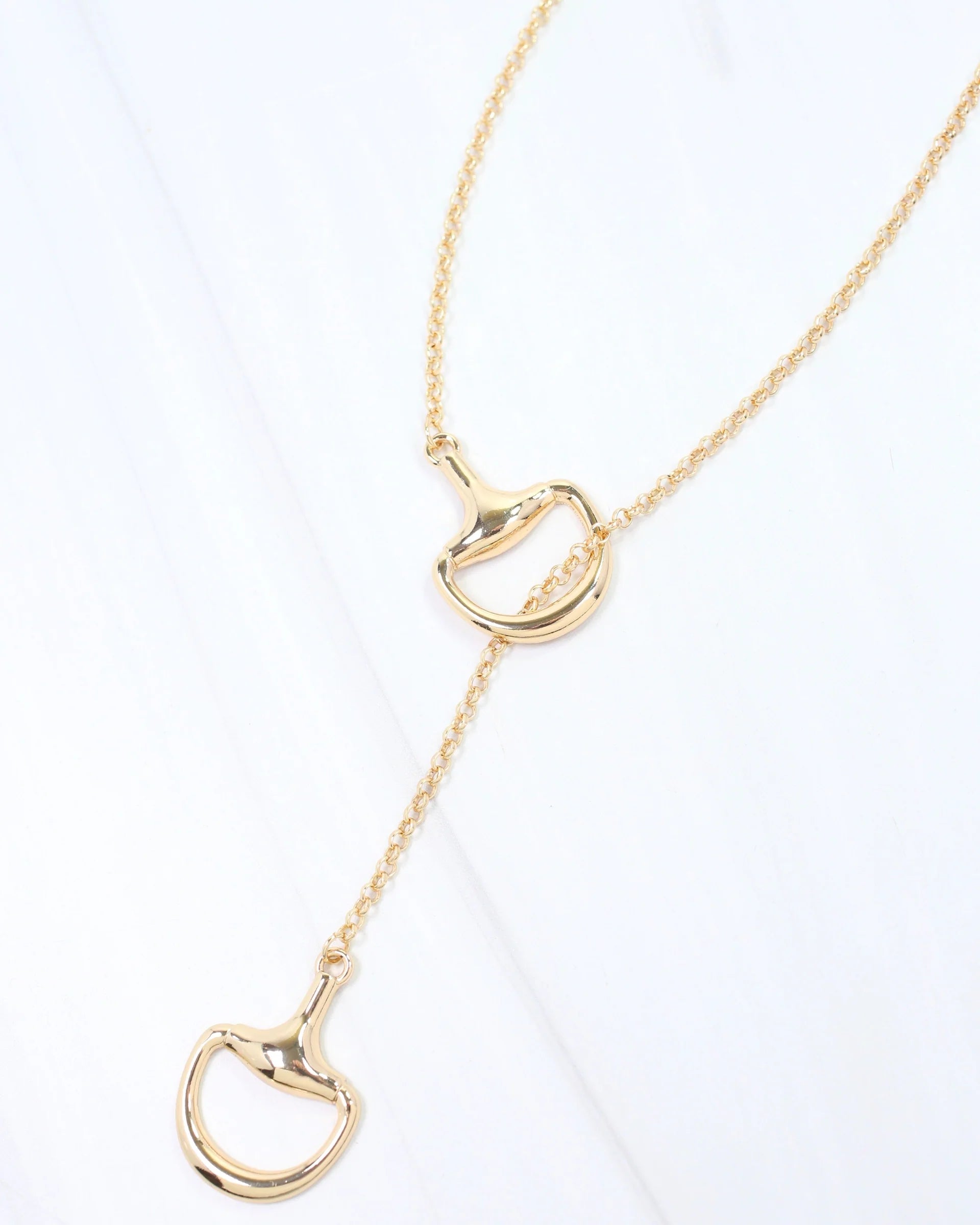 18K Gold Dipped Lexington Lariat Bit Long Necklace - Gold