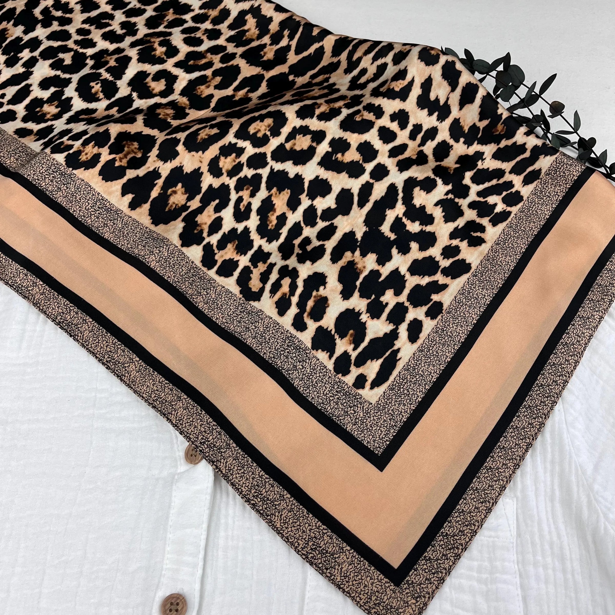 Leopard Print Satin Square Scarf