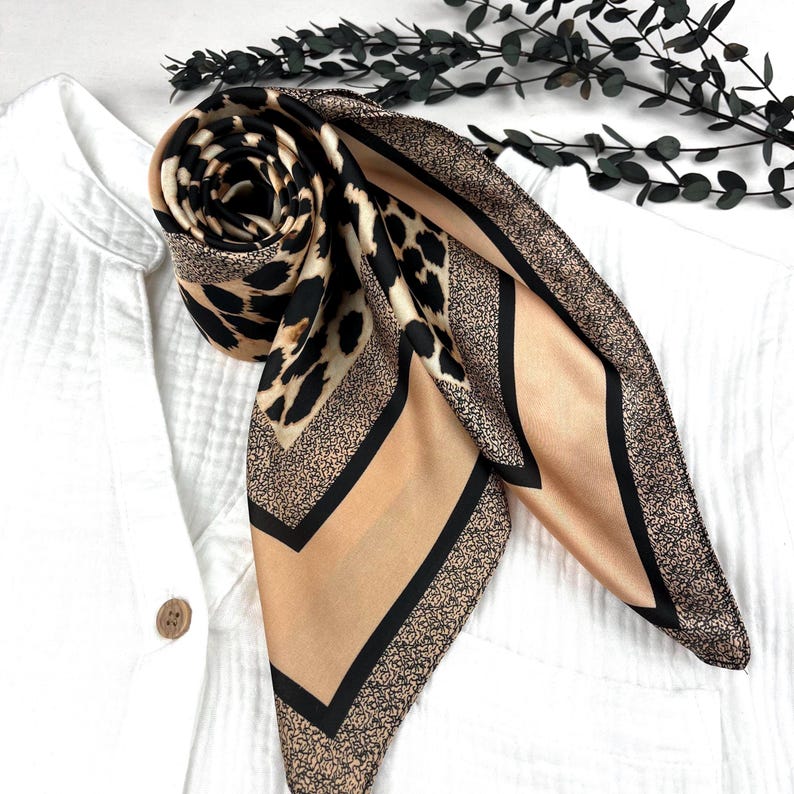 Leopard Print Satin Square Scarf