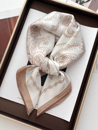 Neutral Satin Paisley Print Square Scarf