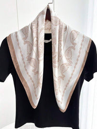 Neutral Satin Paisley Print Square Scarf