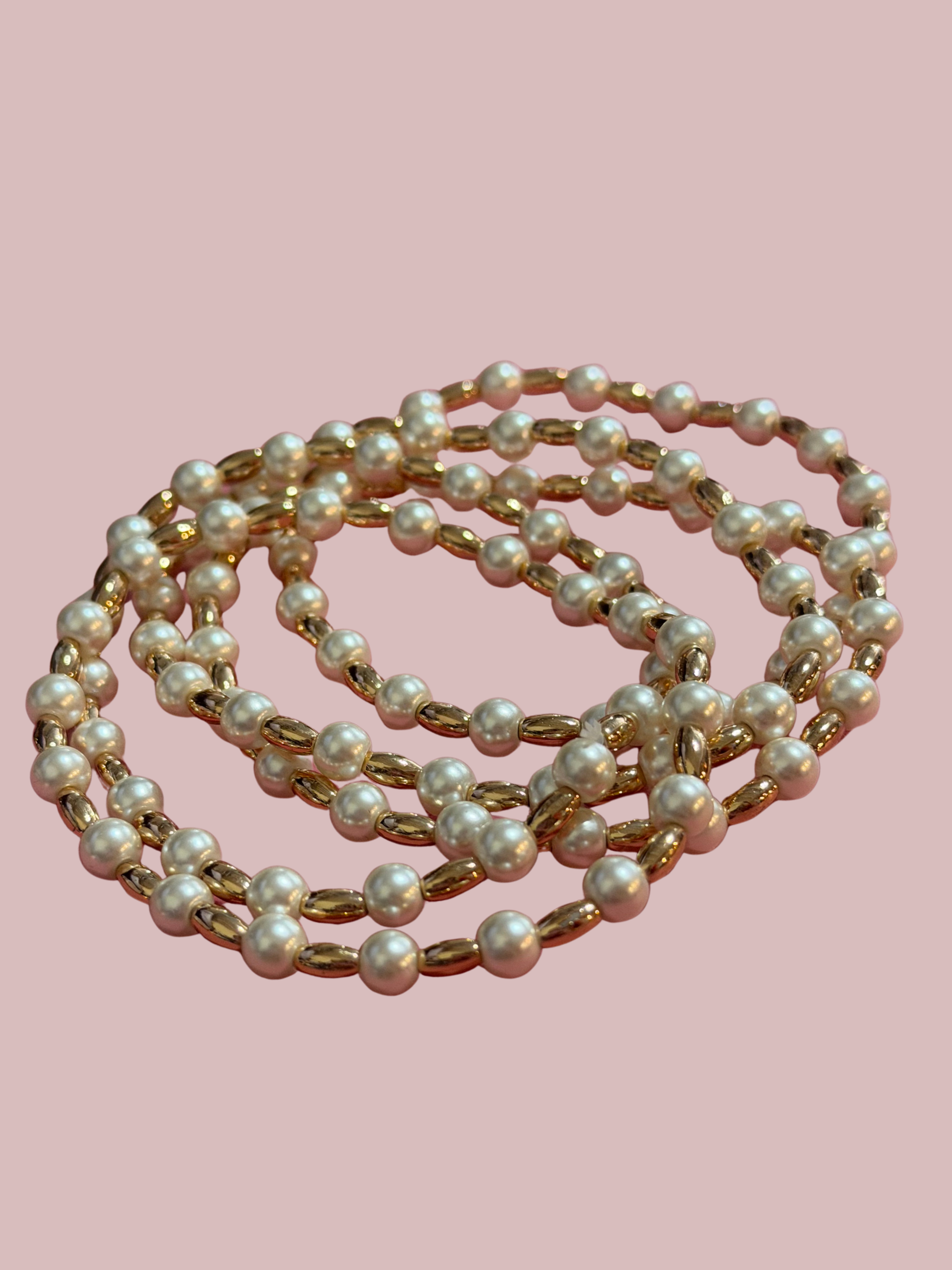 Endless Elegance Gold + Pearl Beaded Bracelet Set of 5
