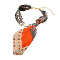 Terracotta Detailed Print Scarf Necklace w/ Bit Charm