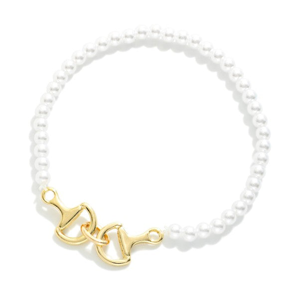 Polo Club Beaded Pearl Bracelet w/ Bit Charm