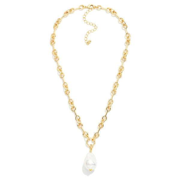18K Gold Dipped Pearl Poise Circle Station Chain Link Necklace