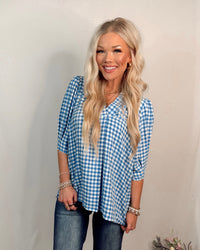 Coastal Calling Gingham Print Top - Blue