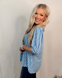 Coastal Calling Gingham Print Top - Blue