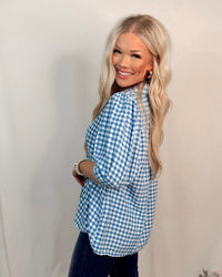 Coastal Calling Gingham Print Top - Blue