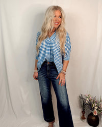 Coastal Calling Gingham Print Top - Blue