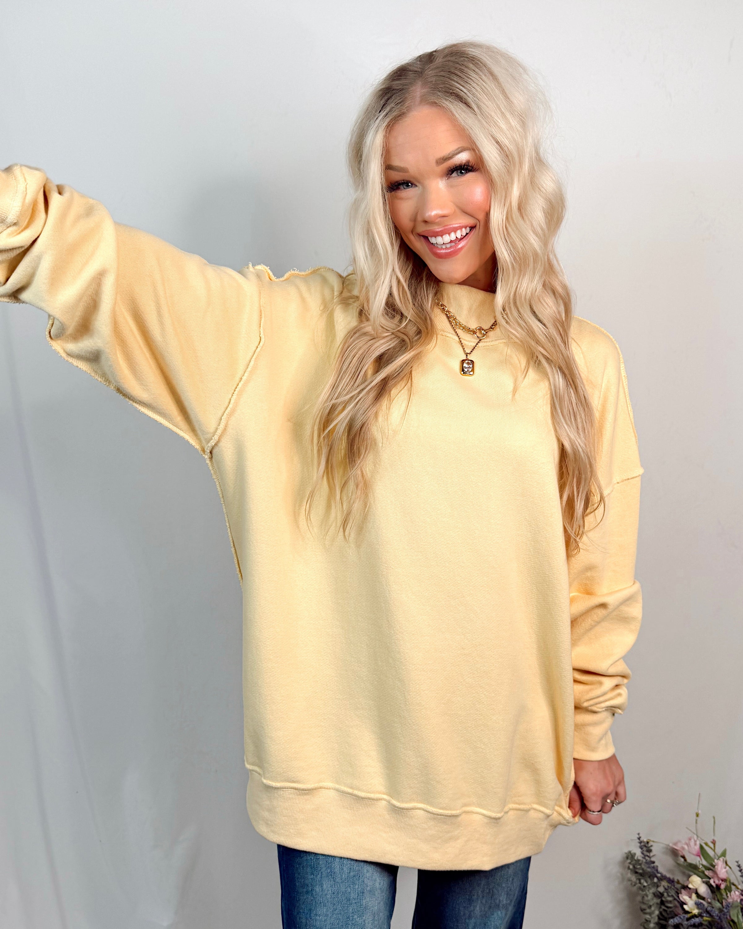 Montauk Mock Neck Oversized Sweatshirt in Yellow