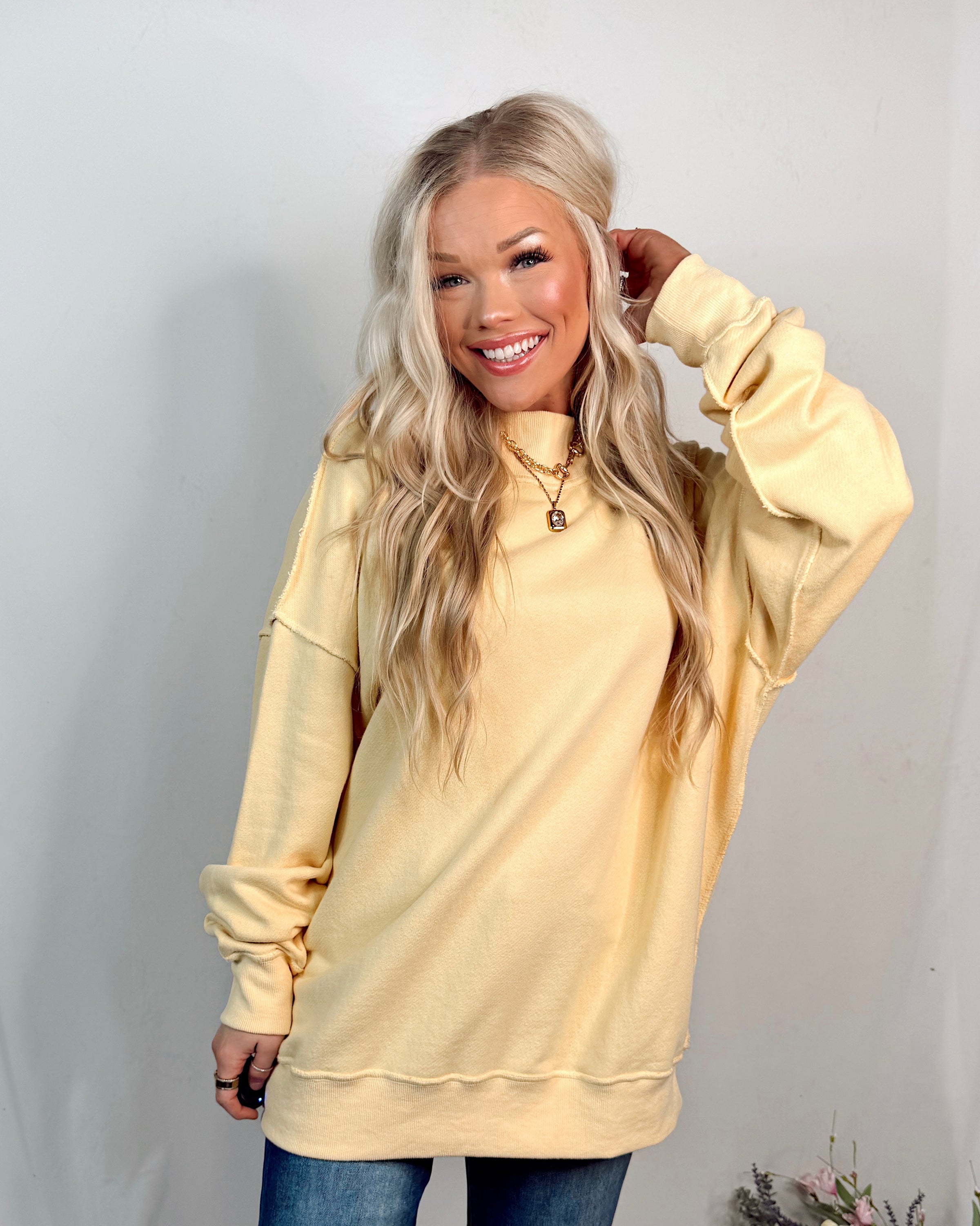 Montauk Mock Neck Oversized Sweatshirt in Yellow