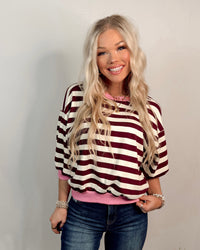 Cherry Soda Striped Knit Top - Burgundy