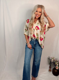 Color Me Bloom Floral Print V Neck Blouse - Cream