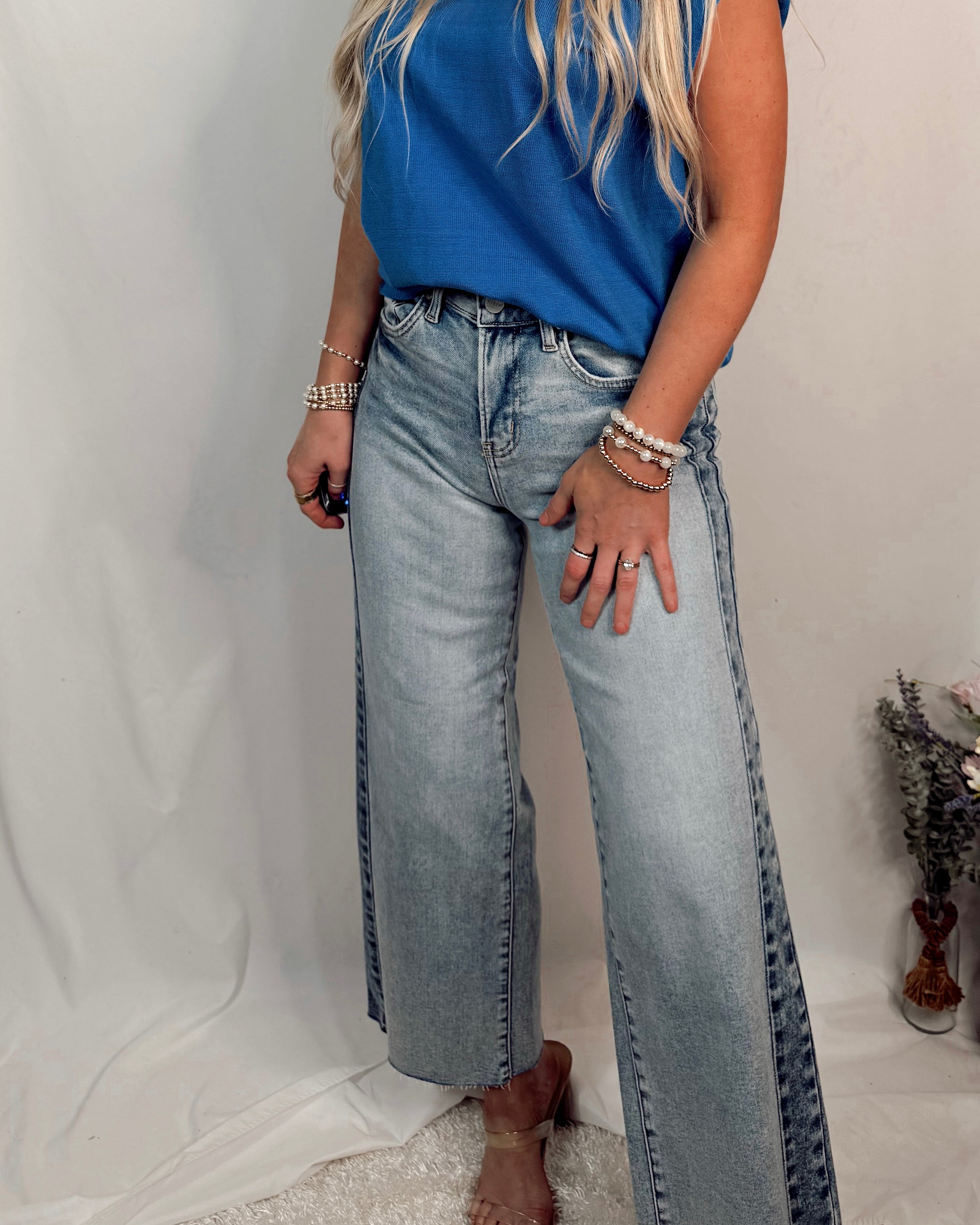 Bayside High Rise Wide Leg Jeans - Light Combo