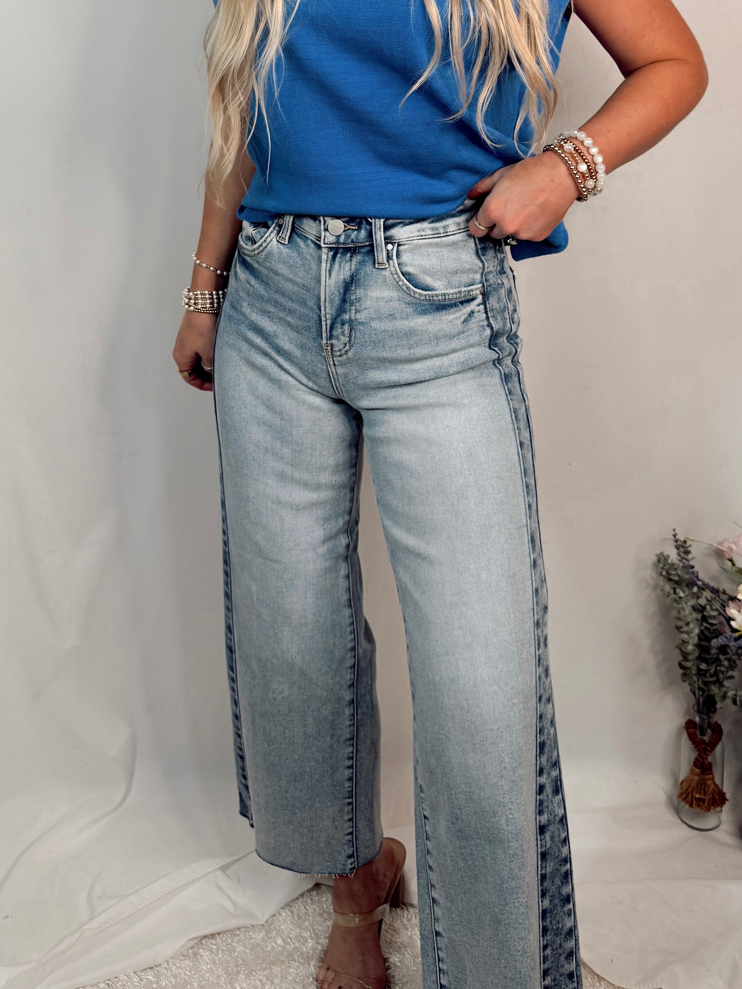 Bayside High Rise Wide Leg Jeans - Light Combo
