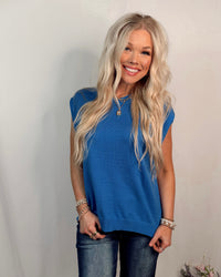 Cool Current Sleeveless Knit Top - Blue